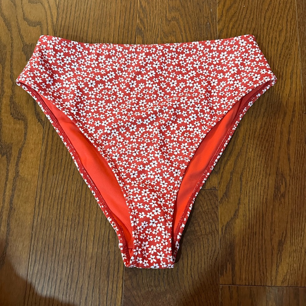 Red floral high waisted bikini bottom